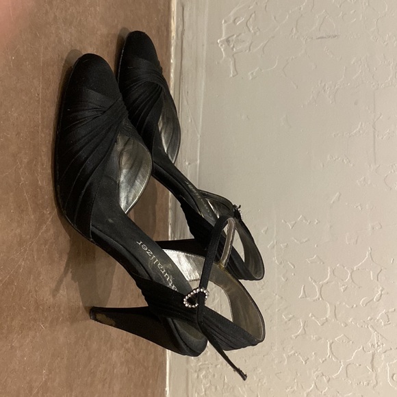 Naturalizer black satin closed toe heel with ankle strap. - Picture 3 of 7